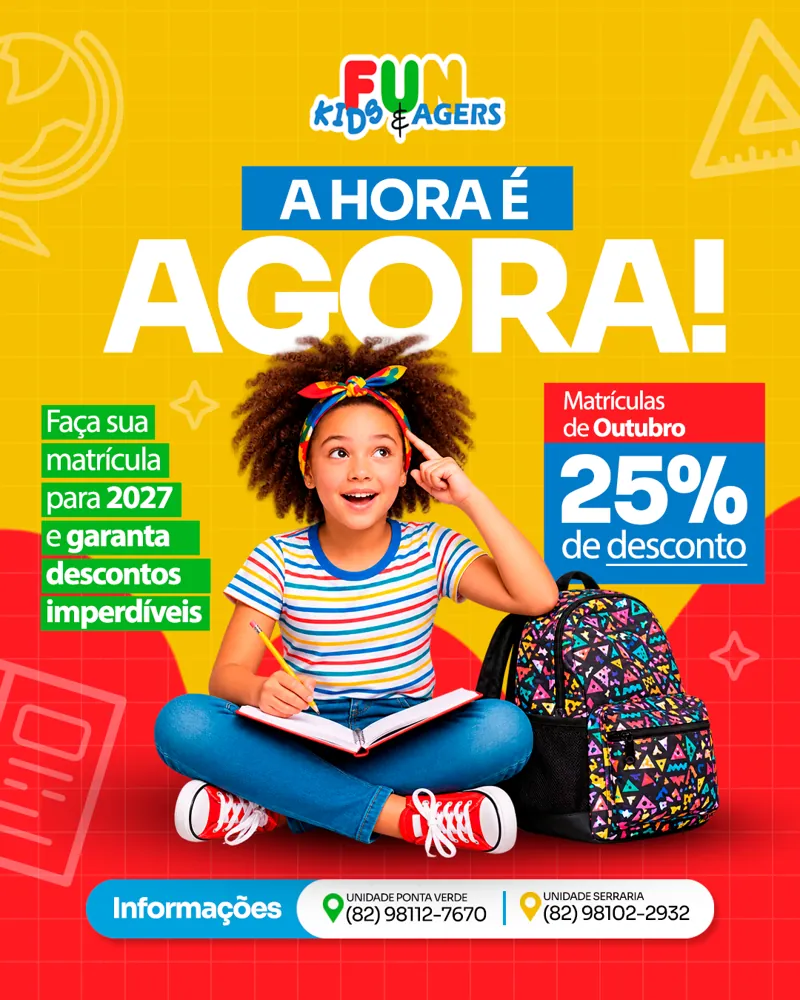 Matrículas de outubro com 25% de desconto na Fun Kids